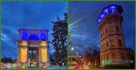 FOTO // Chișinăul în „straie” de solidaritate cu Ucraina: Mai multe locații iluminate în galben și albastru