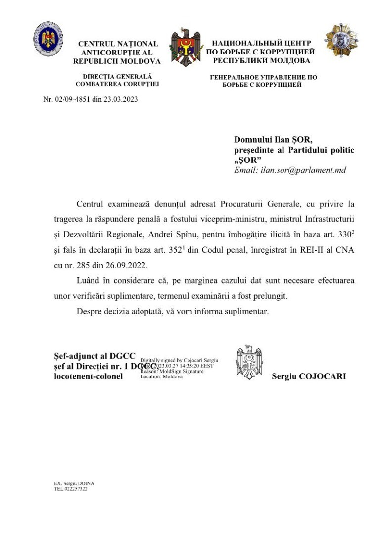 La solicitarea lui Ilan Șor, CNA a început "să scuture" conturile bancare ale lui Andrei Spînu