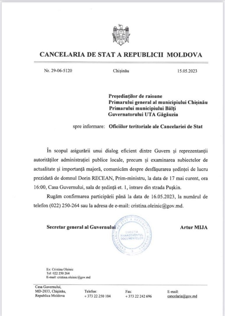 DOC // Un Președinte de raion îndeamnă omologii să boicoteze ședința cu Recean: Să semnăm o declarație de condamnare a actelor abuzive în raport cu Găgăuzia