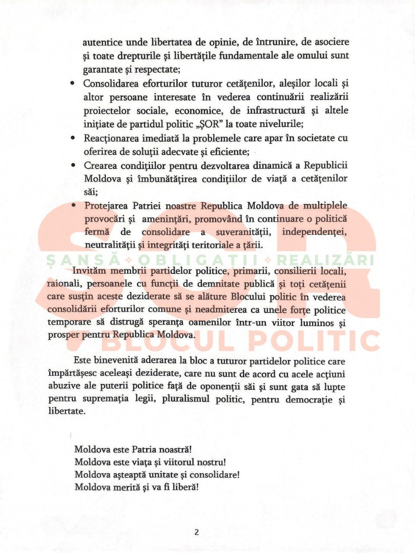 DOC // Acordul semnat de Șor și partidele care au aderat la blocul nou format - „Ș.O.R”. Cu ce promisiuni vin
