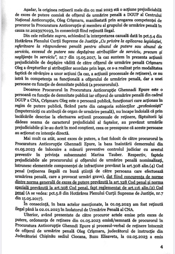 DOC // „Adevărul va învinge și toți cei vinovați vor fi trași la răspundere penală”. Marina Tauber a depus o plângere la Procuratura Generală
