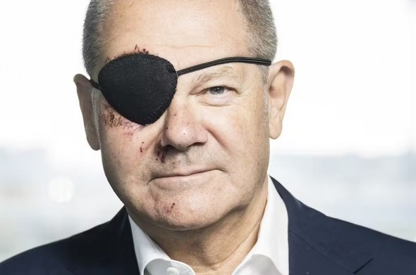 FOTO // Avalanşă de glume după ce Olaf Scholz a apărut cu un petic la ochi
