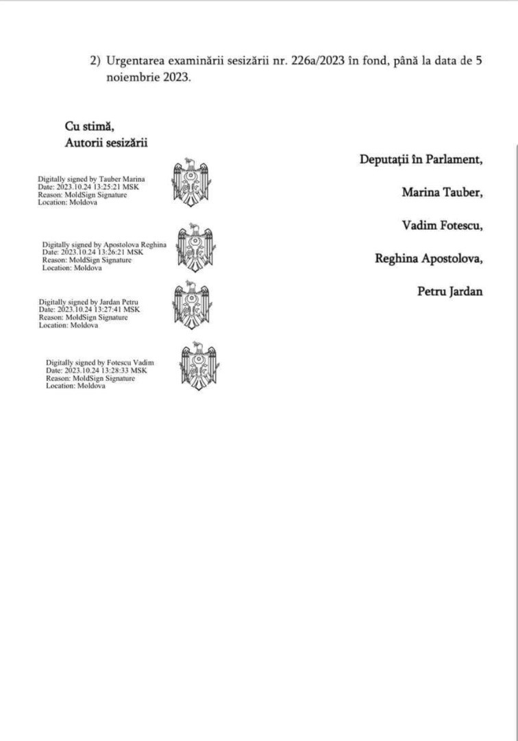 DOC // Tauber susține că modificările făcute de PAS la Codul electoral „încalcă principiul constituțional al suveranității poporului și dreptului fundamental de a fi ales”