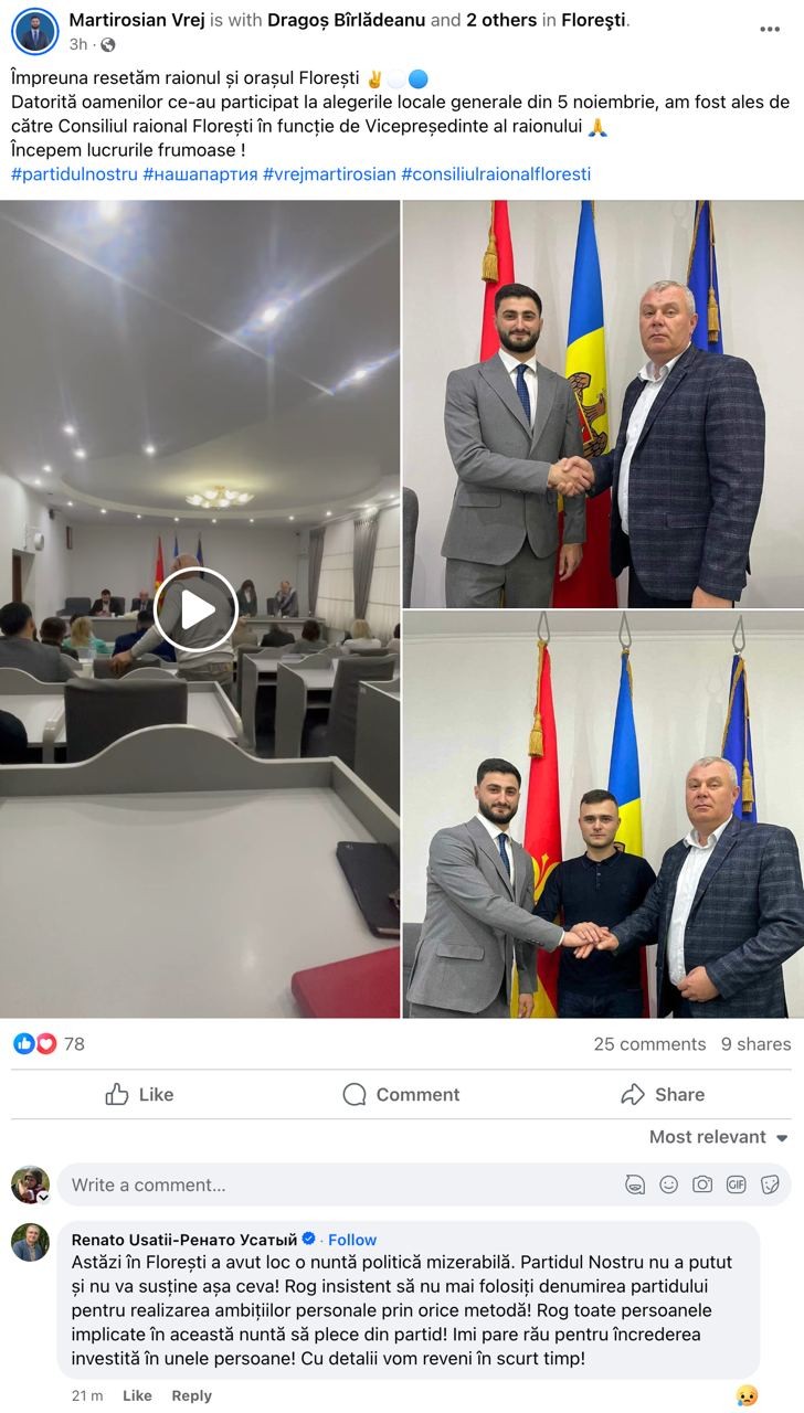 Renato Usatîi a fost trădat. Mesajul publicat de liderul Partidului Nostru