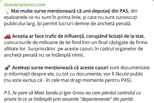 Unii deputați PAS fac trafic de influență, corupând licitații de la stat? Cum comentează Igor Grosu aceste informații