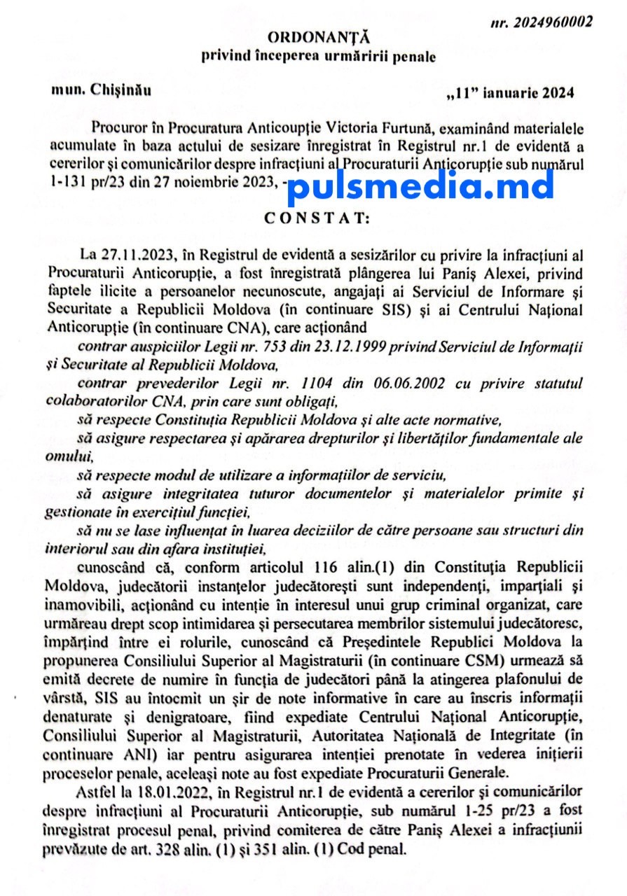 PRESA // (DOC) Unde a dispărut alin. 2 ,,grup criminal organizat”? Ordonanța privind începerea urmăririi penale în baza plângerii depuse de Alexei Paniș