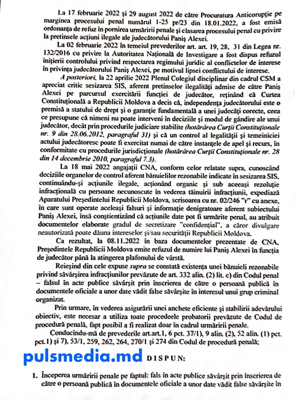 PRESA // (DOC) Unde a dispărut alin. 2 ,,grup criminal organizat”? Ordonanța privind începerea urmăririi penale în baza plângerii depuse de Alexei Paniș